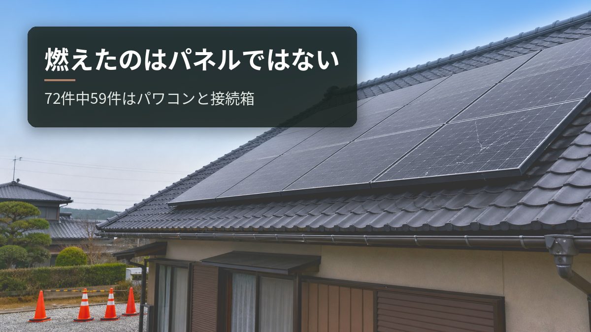 太陽光の火災で燃えているのはパネルではない｜72件中59件はパワコンと接続箱